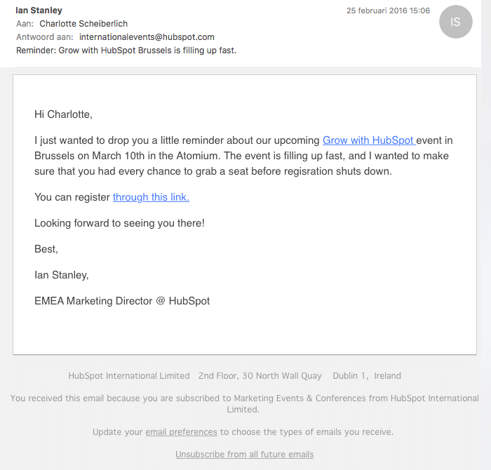 Hubspot e-mail Ian Stanley